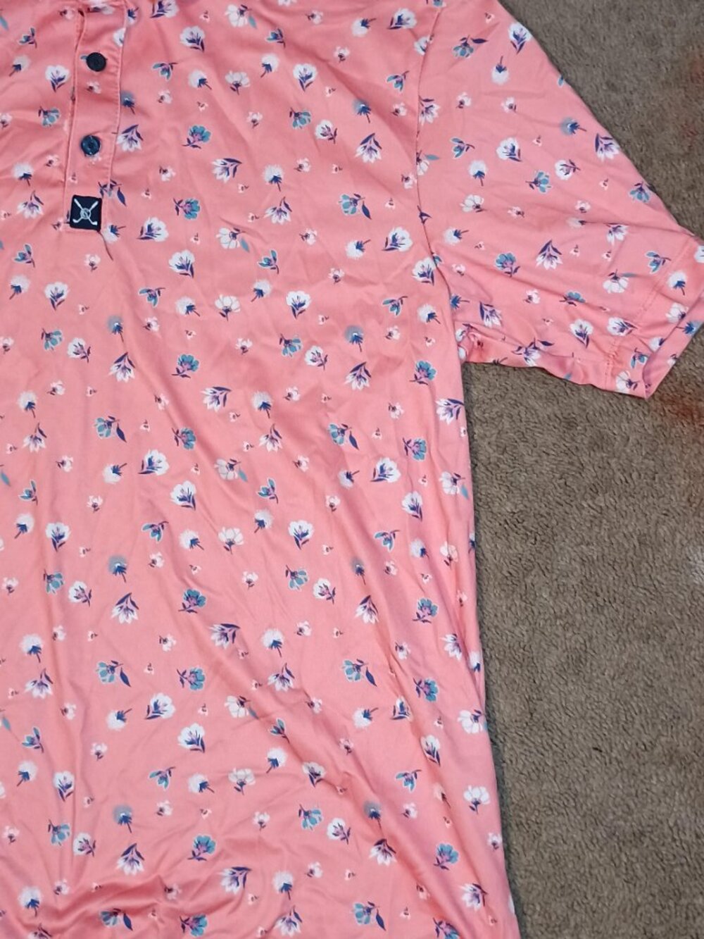 Con.Struct/Polo Shirt/Mens Medium/Pink Coral Floral/Golf Preppy Athleisure Polo - Picture 6 of 8